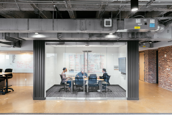 Glass-walled conference room